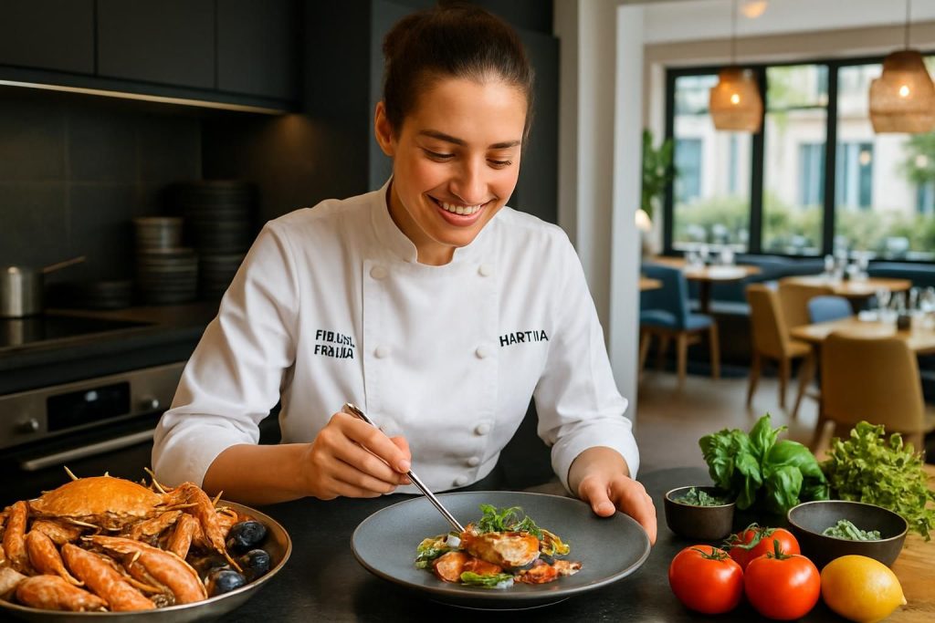 découvrez la gastronomie innovante de port-en-bessin à travers emilia feron, la jeune cheffe talentueuse du restaurant martina, qui réinvente les saveurs locales avec passion et créativité.