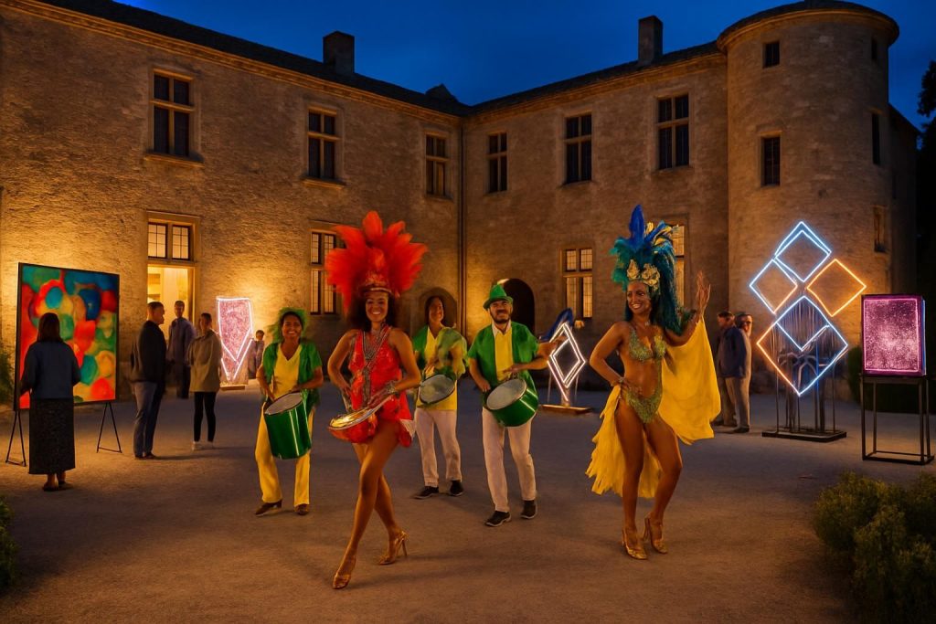 découvrez une soirée animée à bize-minervois avec des rythmes envoûtants de samba et des expositions captivantes au château, alliant culture et ambiance festive.