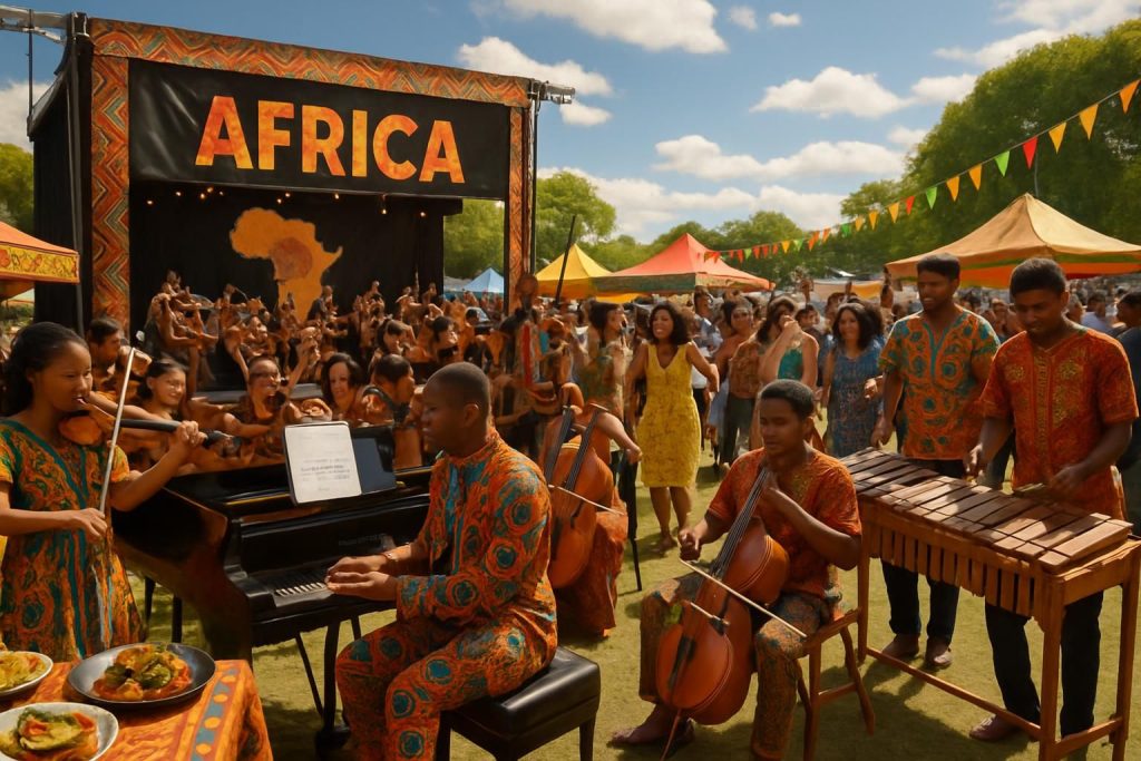 plongez dans l'ambiance unique de cordes-sur-ciel avec un festival vibrant mêlant la musique de mozart, les rythmes du balafon et des délices culinaires fusion célébrant la richesse de l'afrique.