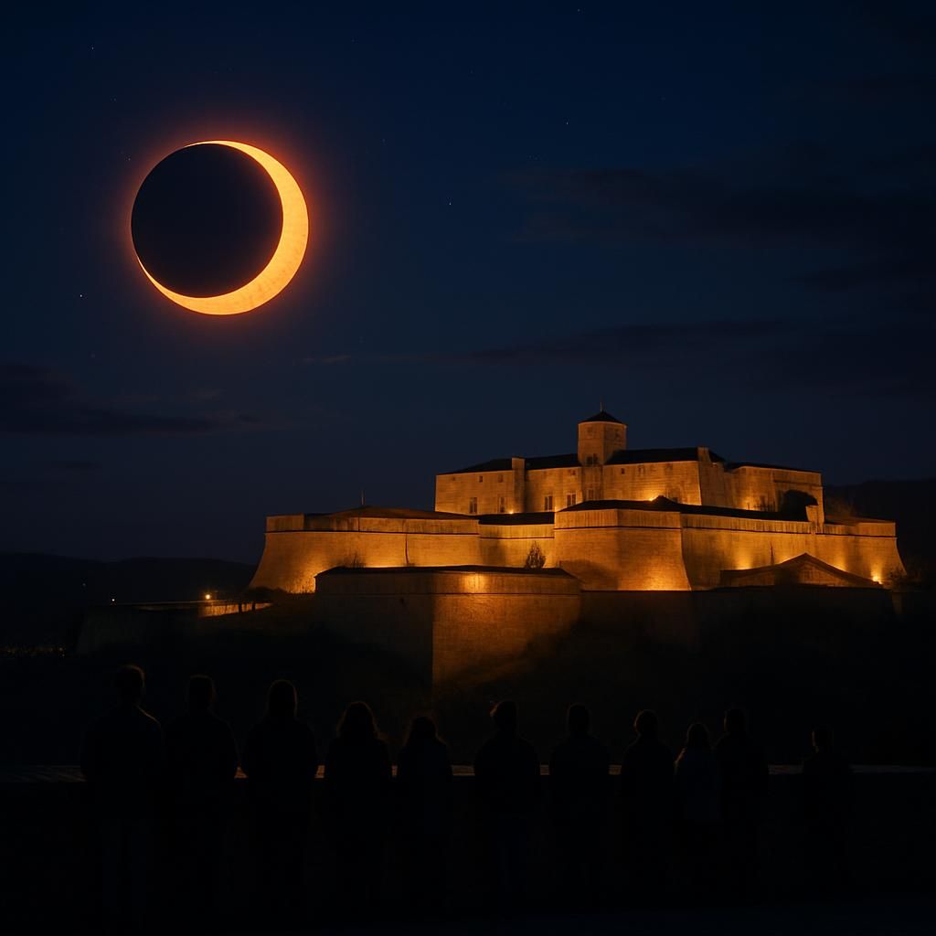 vivez une nuit magique au fort de bellegarde avec une soirée espagnole festive et un spectacle unique de l’éclipse solaire au perthus. une expérience inoubliable mêlant culture et nature.