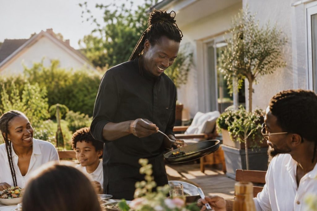 en banlieue parisienne, mory sacko profite d’un quotidien familial paisible dans son pavillon-cocon, loin de l’agitation des cuisines.