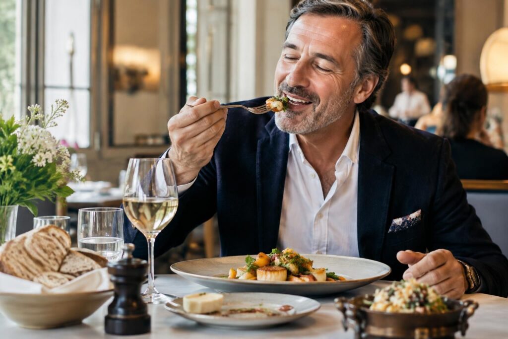 louis michaud évoque le plaisir intense que procure la nourriture en france et partage sa vision de la gastronomie française.